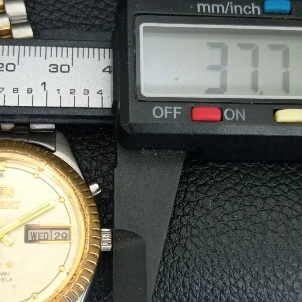 Vintage 1989 Orient Automatic Mens Silver Watch W/daydate & Gold accents
